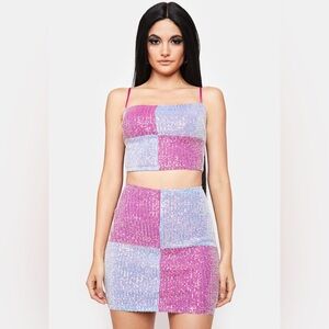 Blue Blush Sequin Skirt Set